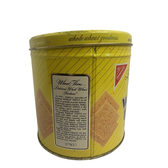 1987 Nabisco Wheat Thins Limited Edition Yellow Tin 13oz Vintage Snack Can Empty - Picture 3 of 9